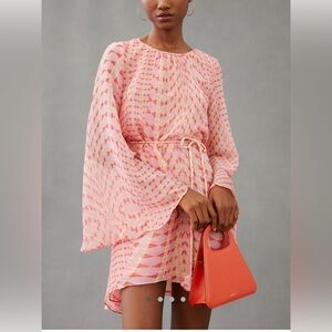 MISA Los Angeles Long Sleeve Asymmetrical Petra Belted Mini Dress SMALL